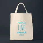 LOVE NEVER FAILS Ahavah אהבה Scripture Customised Tote Bag<br><div class="desc">Simple, elegant tote bag with the word LOVE written in English and Hebrew, plus placeholder Scripture verse. All text is customisable, so you can personalise by, for example, replacing the Scripture with your name or favourite message. Ideal gift for Hanukkah, Christmas, Mother's Day, Father's Day, Christian, Messianic Jews, for any...</div>