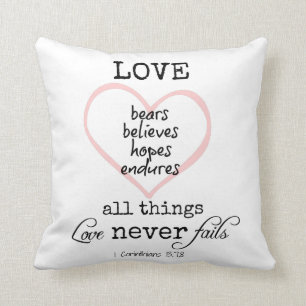 Love Never Fails Bible Verse Cushion