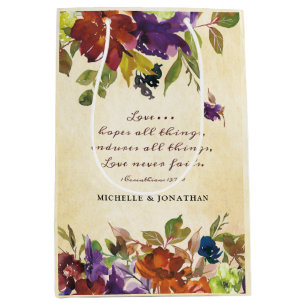 Love never fails Bible Verse Fall Floral Wedding Medium Gift Bag