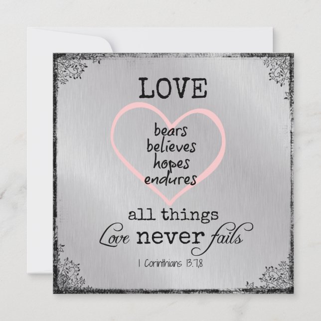 Love Never Fails Bible Verse Wedding Invitation (Front)