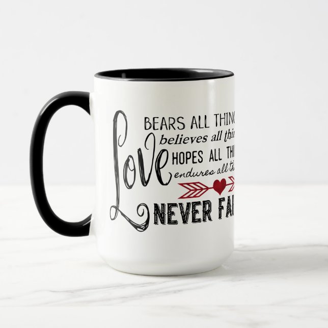 Love Never Fails Cardinal 15 oz. Mug (Left)