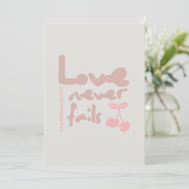 Love Never Fails Christian Postcard Anniversary  (Standing Front)