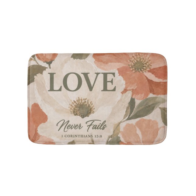LOVE NEVER FAILS | Christian Wedding Gift Bath Mat (Front)