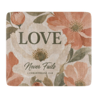 LOVE NEVER FAILS | Christian Wedding Gift Cutting Board