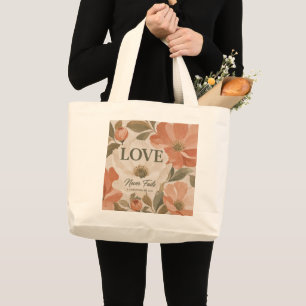 LOVE NEVER FAILS Christian Wedding Gift Large Tote Bag