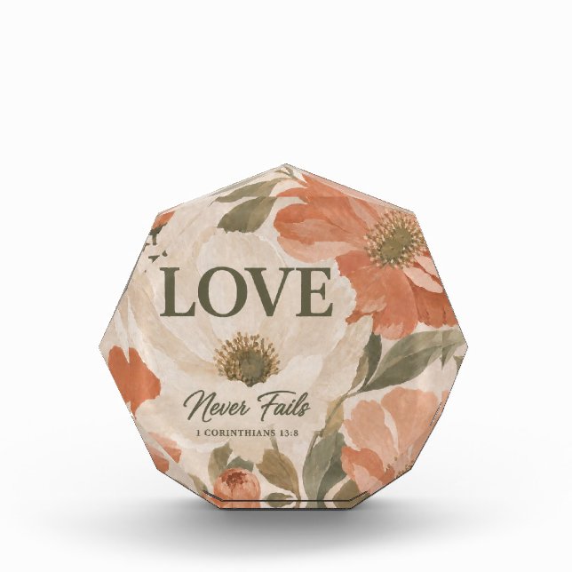 LOVE NEVER FAILS | Christian Wedding Gift Photo Block (Front)