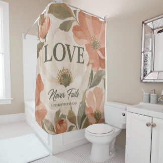 LOVE NEVER FAILS | Christian Wedding Gift Shower Curtain
