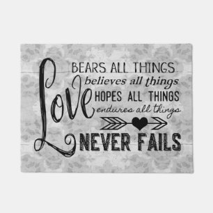 Love Never Fails Door Mat (Grey)