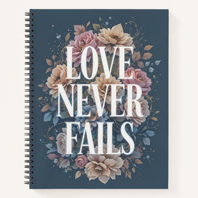 Love Never Fails Inspirational Floral Art Notebook (Front)