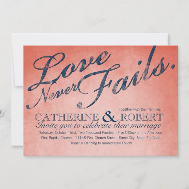 Love Never Fails Rustic Wedding Invitation (Front)