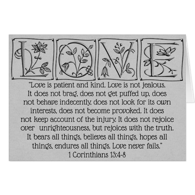 Love Never Fails ~ Scripture~Silver (Front Horizontal)