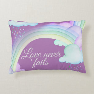 Love Never Fails Watercolor Rainbow Decorative Cushion