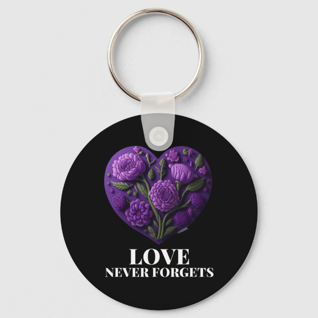 Love Never Forgets Heart Flower Woman Alzheimer's  Key Ring (Front)
