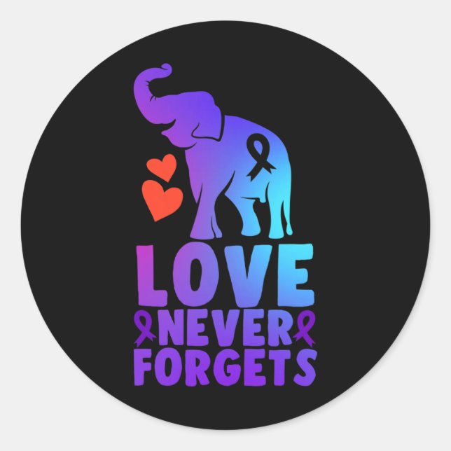 Love Never Forgets Heimerheimer Elephant 1  Classic Round Sticker (Front)