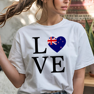 Love New Zealand with Flag Heart T-Shirt