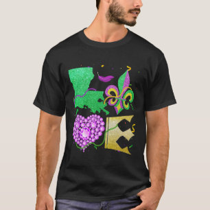 Love Nola Louisiana Map Beads And Crown Fat Tuesda T-Shirt