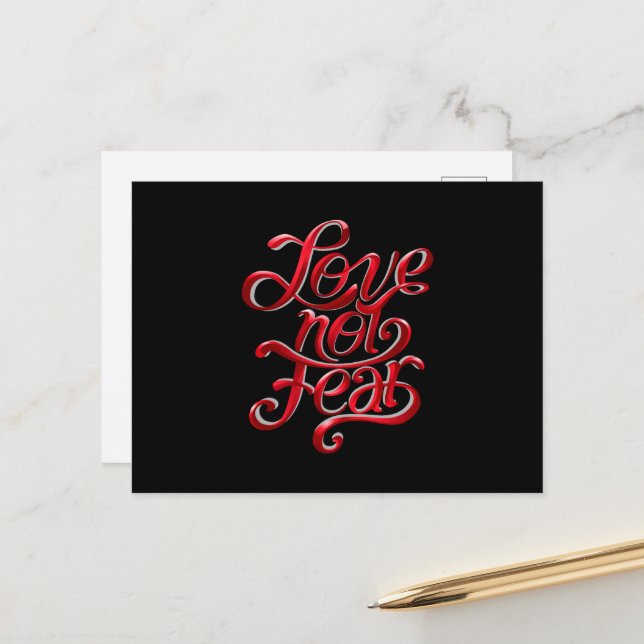 Love Not Fear Red Text Postcard (Front/Back In Situ)