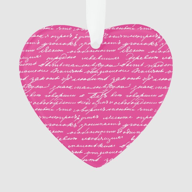Love Note Handwriting Pink Heart Valentine Message Ornament (Front)