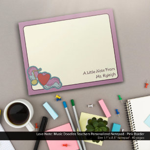 Love Note: Music Doodles Teachers Personalised Notepad