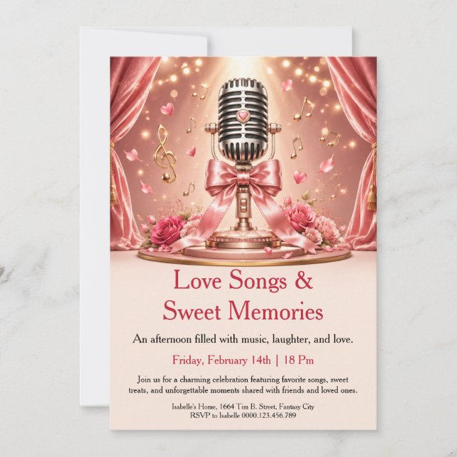 Love Notes and Karaoke Valentine's Party  Invitation (Front)