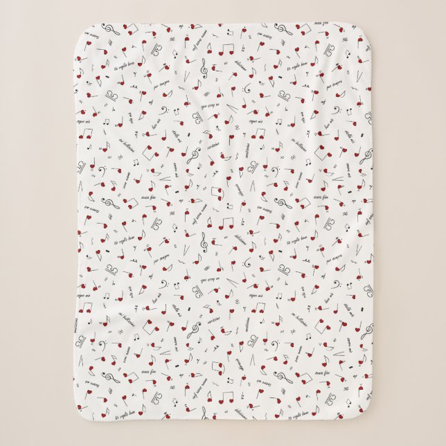 Love Notes Red Heart Music Notation Sherpa Blanket (Front)