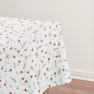 Love Notes Red Heart Music Notation Tablecloth