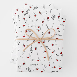 Love Notes Red Heart Music Notation Wrapping Paper Sheet