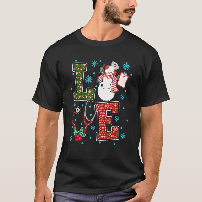 Love Nurse Christmas Cute Snowman X Mas Pajama RN  T-Shirt (Front)