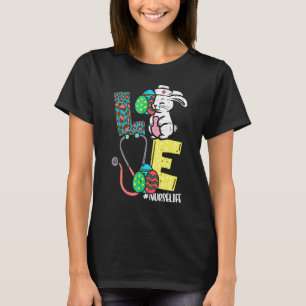 Love Nurse Easter Bunny Eggs Stethoscope Cute Scru T-Shirt