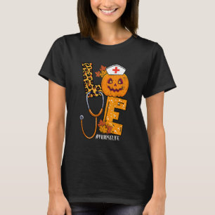 Love Nurse Leopard Pumpkin Fall Halloween Thanksgi T-Shirt