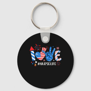 Love Nurse Life American Flag 4Th Of July Key Ring