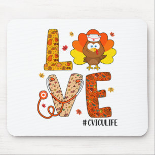 Love Nurse Life Fall Cvicu Nurse Turkey Thanksgivi Mouse Pad