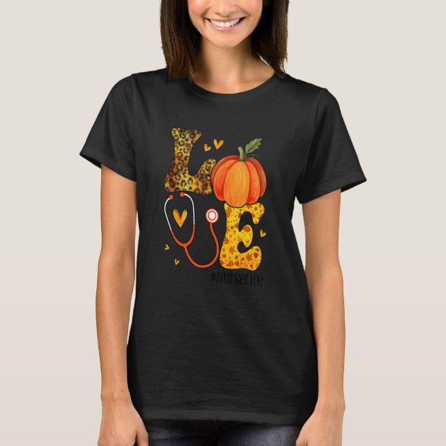 Love Nurse Life Fall Nurse Leopard Plaid Thanksgiv T-Shirt (Front)