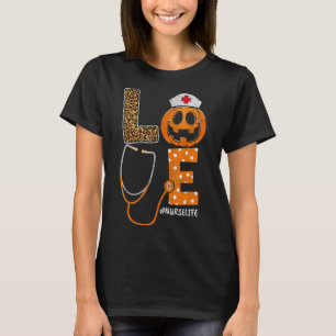 Love Nurse Life Leopard Pumpkin Halloween Stethos T-Shirt