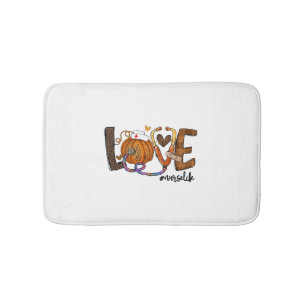 Love Nurse Life Pumpkin Leopard Fall Halloween Bath Mat