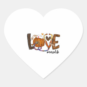 Love Nurse Life Pumpkin Leopard Fall Halloween Heart Sticker