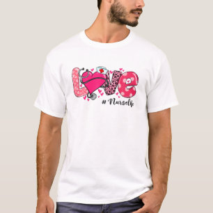 Love Nurse Life Stethoscope Leopard Nursing Valent T-Shirt