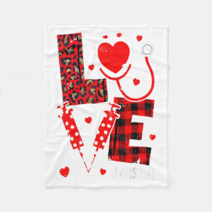 Love Nurse Life Valentine Day Leopard Plaid Red He Fleece Blanket