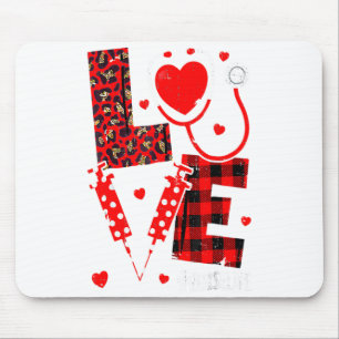 Love Nurse Life Valentine Day Leopard Plaid Red He Mouse Pad