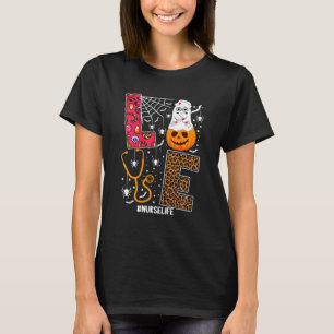 Love Nurse Pumpkin Leopard Fall Halloween T-Shirt
