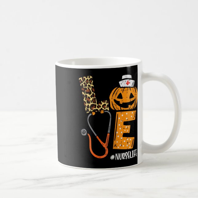 Love Nurse Pumpkin Leopard Fall Halloween Thanksgi Coffee Mug (Right)