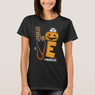 Love Nurse Pumpkin Leopard Fall Halloween Thanksgi T-Shirt