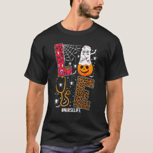 Love Nurse Pumpkin Leopard Fall Halloween Thanksgi T-Shirt