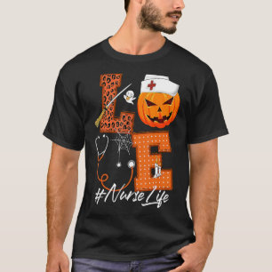 Love Nurse Pumpkin Leopard Fall Halloween Thanksgi T-Shirt