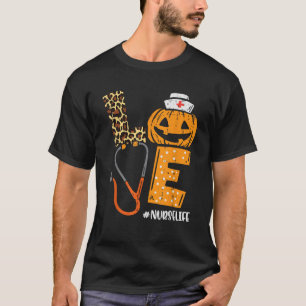 Love Nurse Pumpkin Leopard Fall Halloween Thanksgi T-Shirt