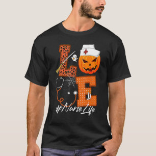 Love Nurse Pumpkin Leopard Fall Halloween Thanksgi T-Shirt