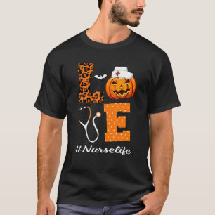 Love Nurse RN CNA ICU Life Happy Halloween Pumpkin T-Shirt