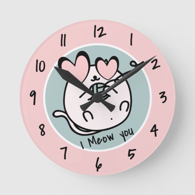 Love Nursery Decor, Pink heart, Cat Nursery  Round Clock (Front)