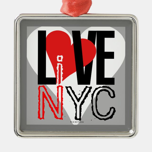 Love NYC Live In NYC Square Ornament Grey (Front)