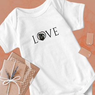  Love, O is custom heart photo Black Script  Baby Bodysuit